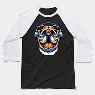 English Bulldog Smiling DJ with Groovy Vibes Baseball T-Shirt